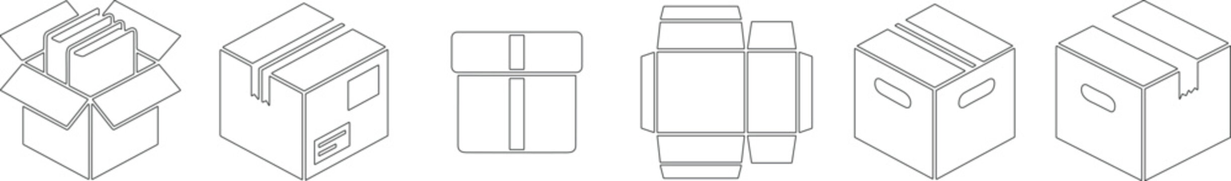 Set of minimalist isometric cube and frame technical wireframe line art icons with wireframe isometric geometry technical structure minimalist projection