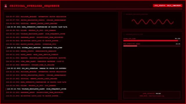 Critical Overload Sequence Hardware Resonance Analysis System Halt Animation.