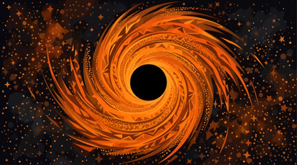 Fiery Orange Black Hole Vector Illustration with Swirling Cosmic Energy and Glowing Stars, Abstract Deep Space Phenomenon with Spiral Galaxy Motion and Dark Nebula Background, Flat Graphic Design © Eddystudio