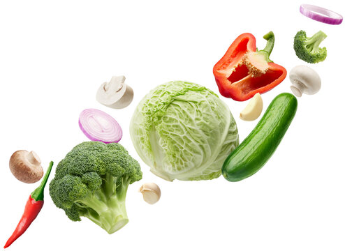 Flying vegetables isolated