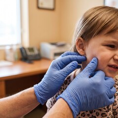 Fototapeta premium Pediatrician Examining Child for Swollen Lymph Nodes or Mumps