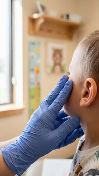 Pediatrician Palpating Child Lymph Nodes for Medical Exam