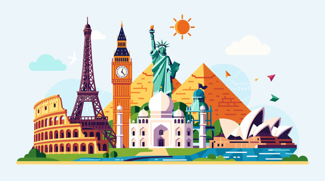 Famous Landmarks Collage - World Travel & Tourism