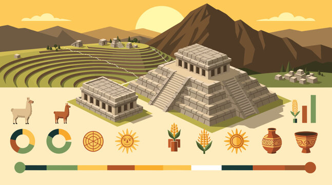 Inca Civilization Machu Picchu Terraces Llamas Ancient Ruins Infographic