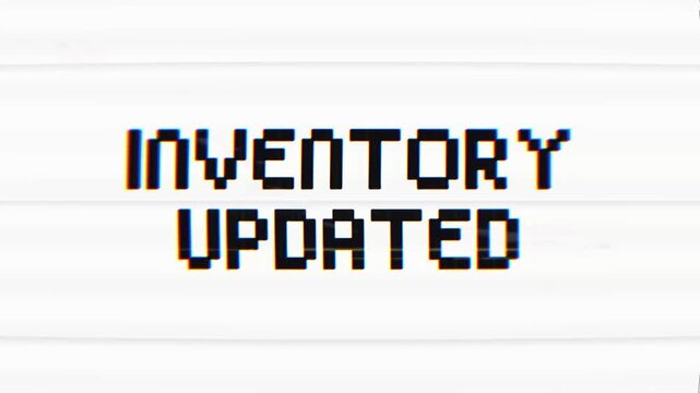 Inventory Updated Glitch Notification Animation. Ideal for warehouse, inventory management, software dashboards, retail, and technology projects.