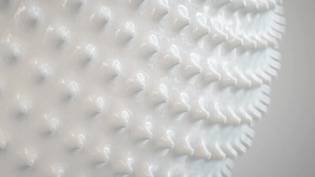 Close-up of a glazed ceramic surface featuring a refined twisted relief pattern, subtle handcrafted variations, and glossy reflections. 3D Render Seamless Loop Animation
