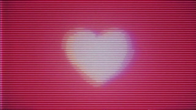 Heart on a retro CRT screen with scanlines and analog distortion. Minimal digital love concept inspired by retro gaming and nostalgic technology with a soft VHS aesthetic. Seamless Loop Animation
