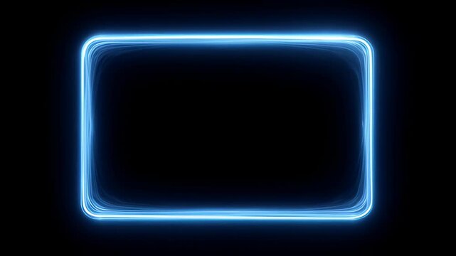 Neon loop frame with glowing blue rectangular border on black background, abstract banner design with blue glow border, empty copy space, modern digital style for SEO friendly abstract visual title