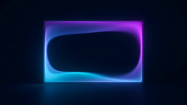 Neon frame loop glowing abstract background with blue purple light and dark center, neon frame loop glowing abstract rectangle dark background with cyan magenta light, neon frame loop abstract