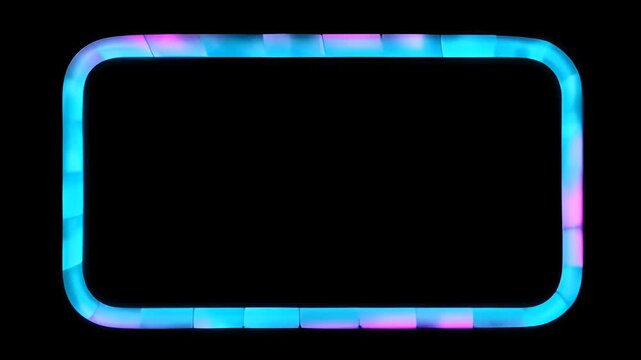 Neon loop frame on black background with glowing blue and pink border, rounded rectangle abstract copy space design for modern SEO friendly visuals
