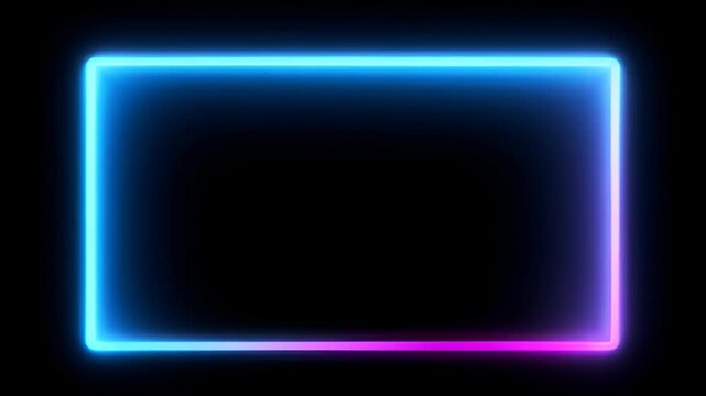 Neon loop frame on black background with blue and magenta glow, glowing blue magenta rectangle border, abstract design copy space, searchable SEO title