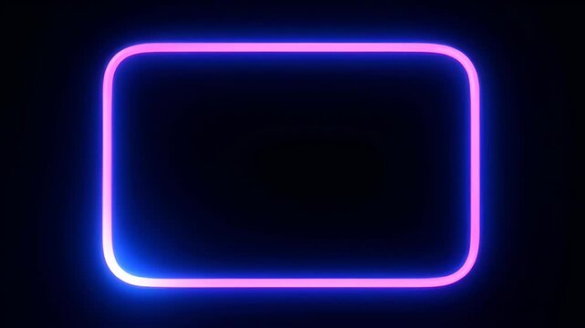 Neon pink loop frame glowing rectangle on dark background abstract copy space with modern electric light and blue glow design template for SEO use