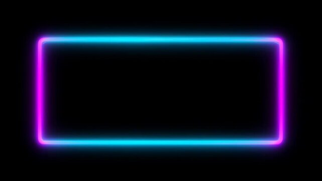 Neon loop frame glowing rectangle on black background with purple blue light, magenta cyan glow, pink futuristic border for abstract design and copy space SEO support