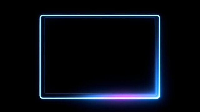 Neon loop frame glowing border square rectangle on black background with blue and magenta glow, empty center, copy space, modern digital graphic design for SEO