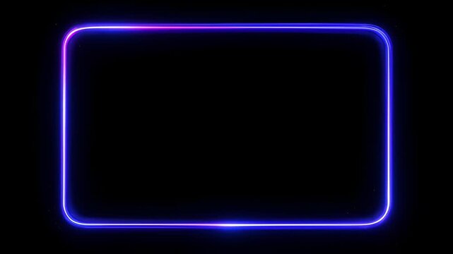 Neon loop frame glowing blue purple border on black background abstract empty rectangle with copy space for modern design and design space SEO video title