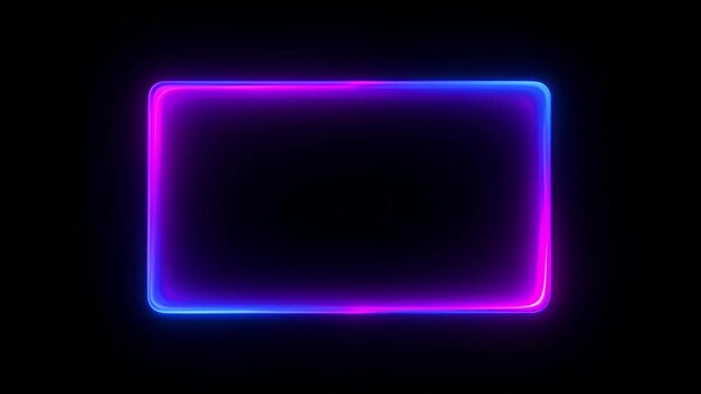 Neon frame loop glow on black background with blue and magenta light, abstract empty design, glowing rectangular border for modern digital display