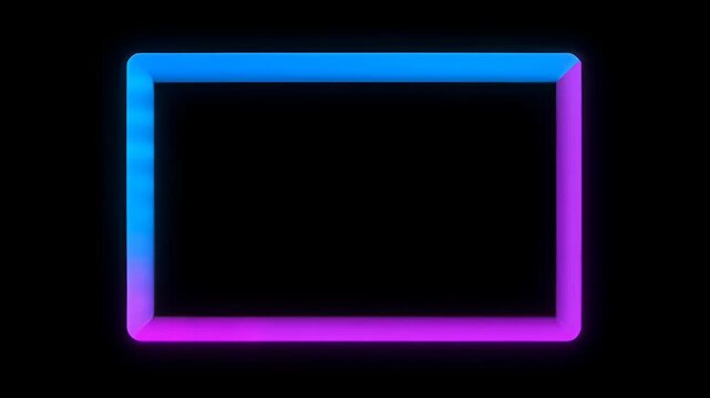 Neon loop frame on black background with glowing blue and magenta light, abstract border with empty space, modern design luminous outline square shape, blue and purple glow, SEO friendly only