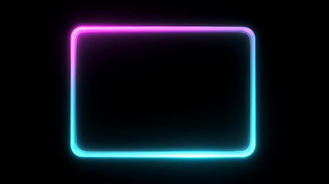 Neon frame loop glowing rectangular border on black background with cyan and magenta light abstract display space and empty center for modern mockup SEO title
