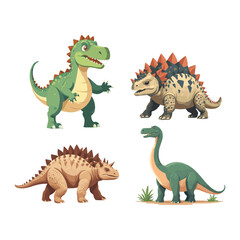 Fototapeta premium Prehistoric Dinosaur Vector Characters Set Tyrannosaurus Rex Diplodocus Ankylosaurus Armored Dino Cartoon Clipart Bundle for Kids Book Cover Educational Poster Graphic Element Isolated