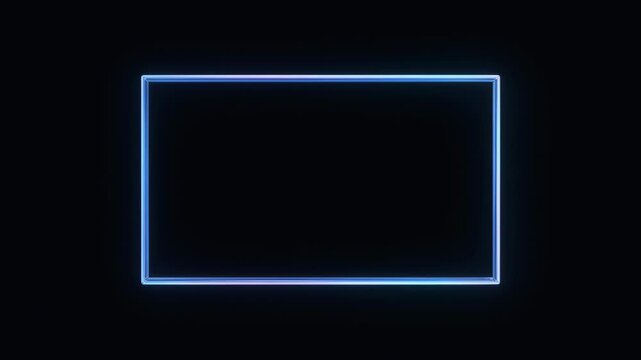 Neon frame loop blue rectangular border on black background with glowing minimal abstract design, empty space for text, clean futuristic light outline and modern visual balance
