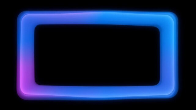 Neon frame loop on black background with blue and purple glow, abstract modern template for graphic design and soft glowing light border space