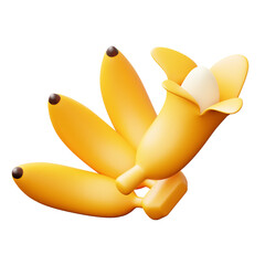 3D Illustration of Ripe Yellow Bananas with One Partially Peeled © thehalaldesign