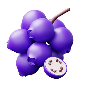 3D Stylized Blueberry Cluster with Sliced Cross Section