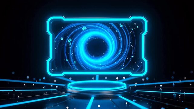 Glowing blue energy vortex in futuristic space