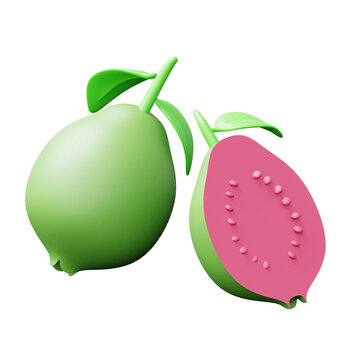 Fresh Guava 3D Illustration with Sliced Half and Pink Flesh