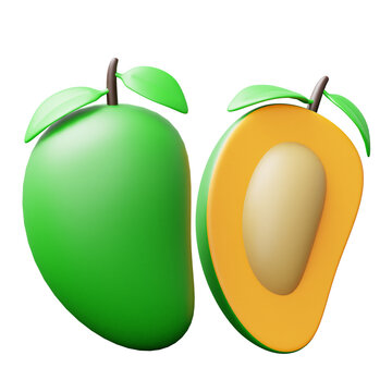 3D Stylized Mango Fruit Illustration with Sliced Half and Seed