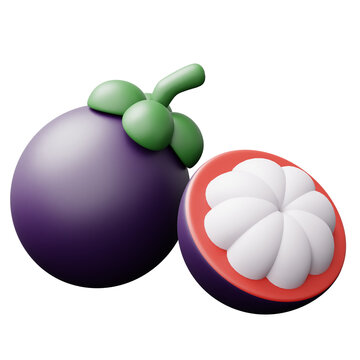 Stylized 3D Mangosteen Fruit Illustration and Half Segment