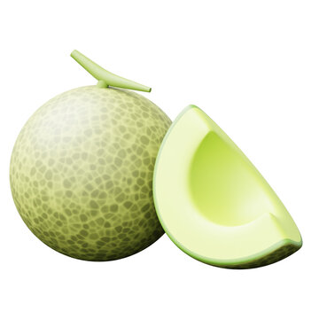 3D Rendered Whole Melon and Fresh Slice Illustration