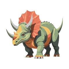 Colorful triceratops dinosaur illustration prehistoric herbivore reptile character jurassic animal vector design isolated on white background flat icon clipart for children book educational print © Aryanto