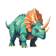 Cute green triceratops dinosaur vector illustration prehistoric herbivore animal character wild jurassic creature isolated on white background flat cartoon design element for kids book poster © Aryanto