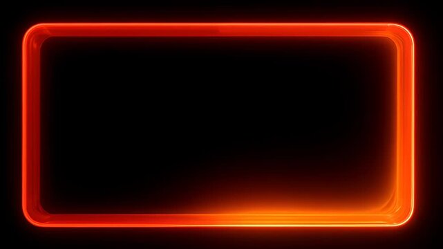 Neon loop frame glowing red rectangle border on black background, clean abstract light outline with soft edge and empty space for design banner copy space