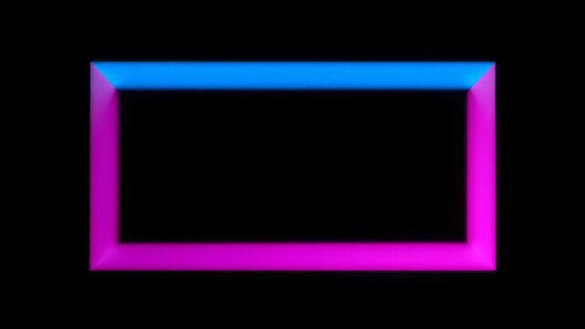 Neon frame black background, magenta and blue glowing rectangle, abstract empty border with copy space, neon loop frame with vivid blue and magenta light modern abstract shape, empty copy space