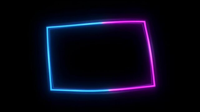 Neon frame loop on black background with blue and magenta glow, clean rectangular border, abstract graphic design, glowing outline, copy space, SEO friendly abstract visual of light and color