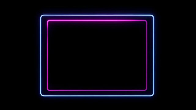 Neon frame loop glowing rectangular blue and magenta border on black background with copy space, modern digital design, empty center, SEO friendly title