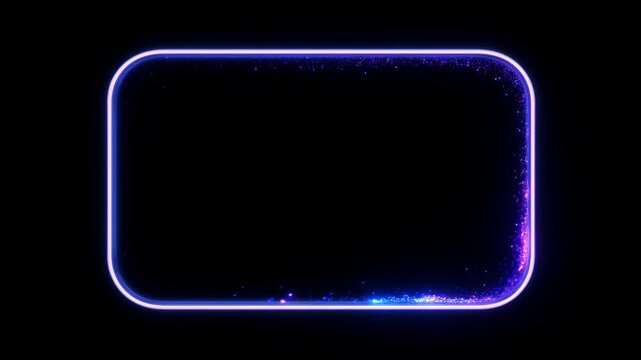 Neon loop frame glowing abstract border on black background with blue purple light, purple rounded rectangle and sparkling glow, copy space, SEO friendly abstract design
