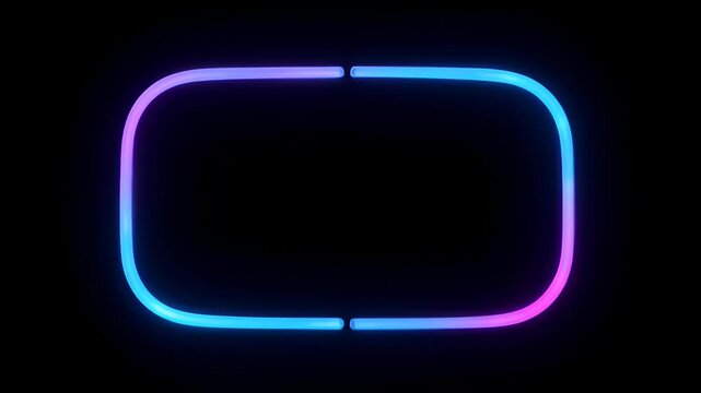 Neon loop frame glowing rounded rectangle with blue and pink light on black background, abstract modern border and outline with empty center, copy space for design SEO support