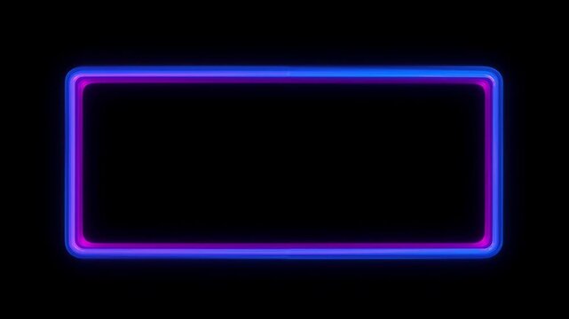 Neon loop frame glowing rectangular border on black background with vivid blue and magenta light, neon blue purple rectangle border, minimal modern empty space for SEO search use