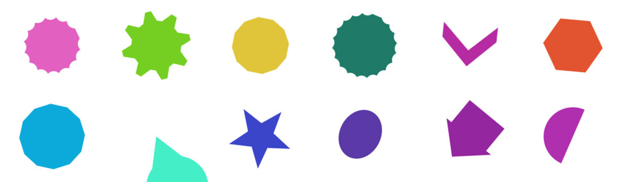 Set of colorful geometric shapes isolated on transparent background for creative graphic design projects