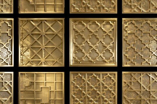 Gold Pattern Geometric Shapes: Decorative Luxury Wall Decor for Elegant Interior Design with Cultural Influence and Warm Tones