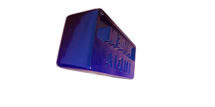 Shiny blue metal sign with the text made in india in a modern 3d embossed style for manufacturing