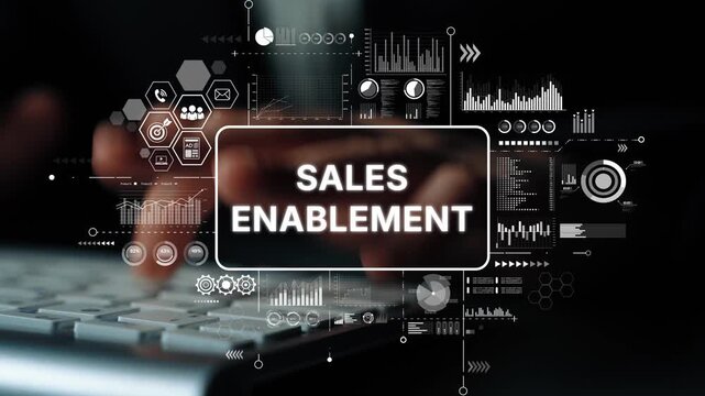 Sales Enablement Concept with Data Visualization and Keyboard Interaction in a Digital Workspace. Asymptotic smart data analytic.