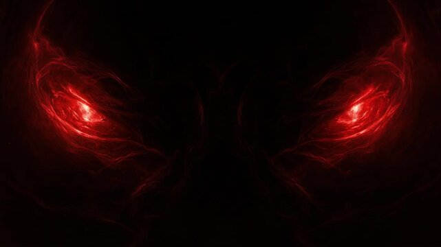 Glowing red fiery eyes with abstract dark smoky background