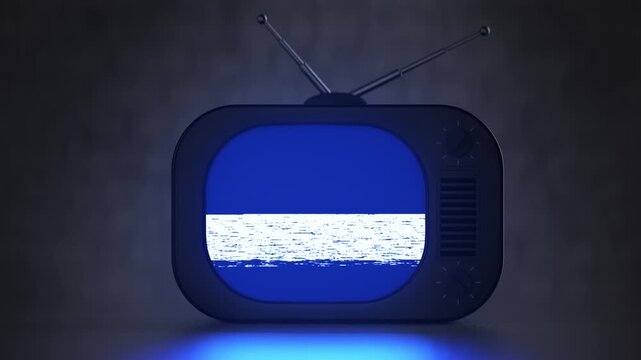 Vintage television displaying analog static noise and broadcast interference. 3D Render Looping Animation