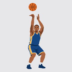 Athletic Basketball Player Jumping for Shot in Blue and Orange Uniform Midair © erick