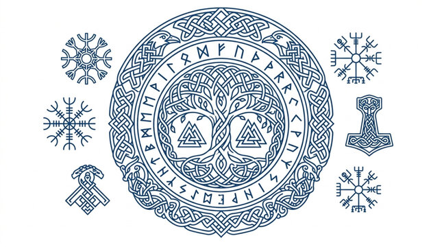 Norse Mythology Symbols and Runes Tree of Life.