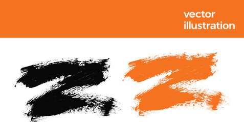 Grunge brush strokes in black and orange, hand painted ink textures, abstract artistic vector illustration elements for graphic design © Ali